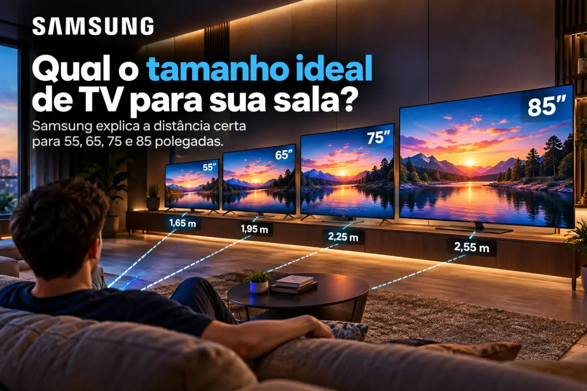 Qual o tamanho ideal de TV para sua sala? Samsung explica a distância certa para 55, 65, 75 e 85 polegadas
