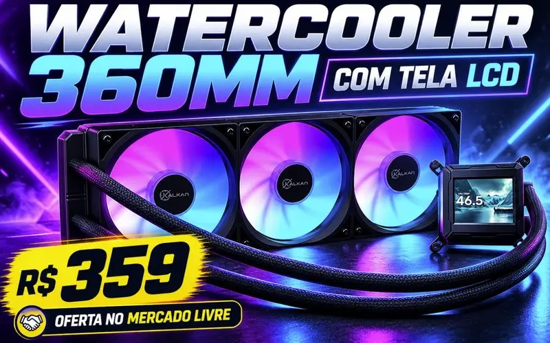 Water cooler de 360 mm com tela LCD cai para R$ 359 no Mercado Livre